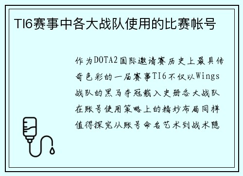 TI6赛事中各大战队使用的比赛帐号